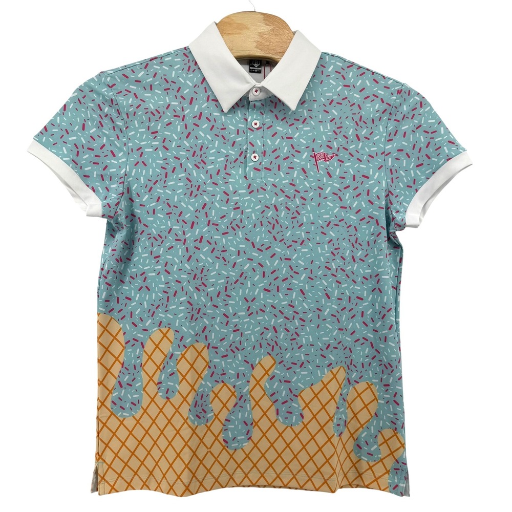 Baseball Lifestyle 101 Ice Cream Two-Tone Polo Cotton Candy Blue Sprinkle Mens M